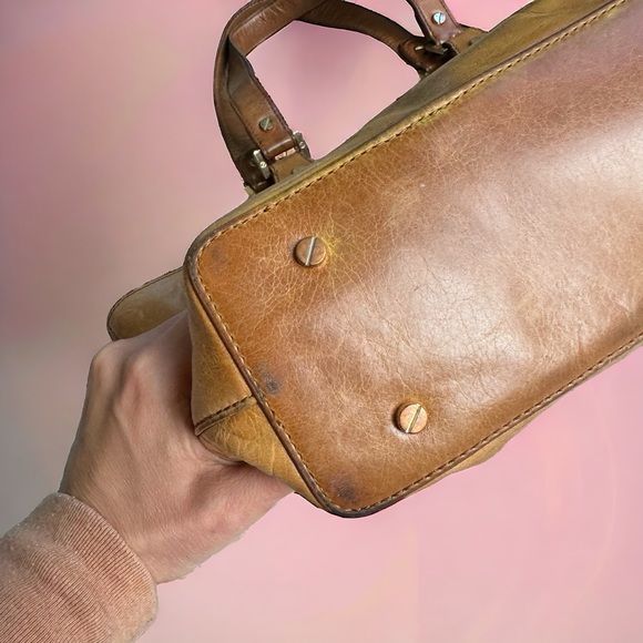 Tory Burch Bombe Tan Glazed Leather Handbag Zip Top Tote - Picture 8 of 9